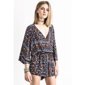 Abbeline Floral Paisley Print Shorts Romper Boho Bohemian Size Small 